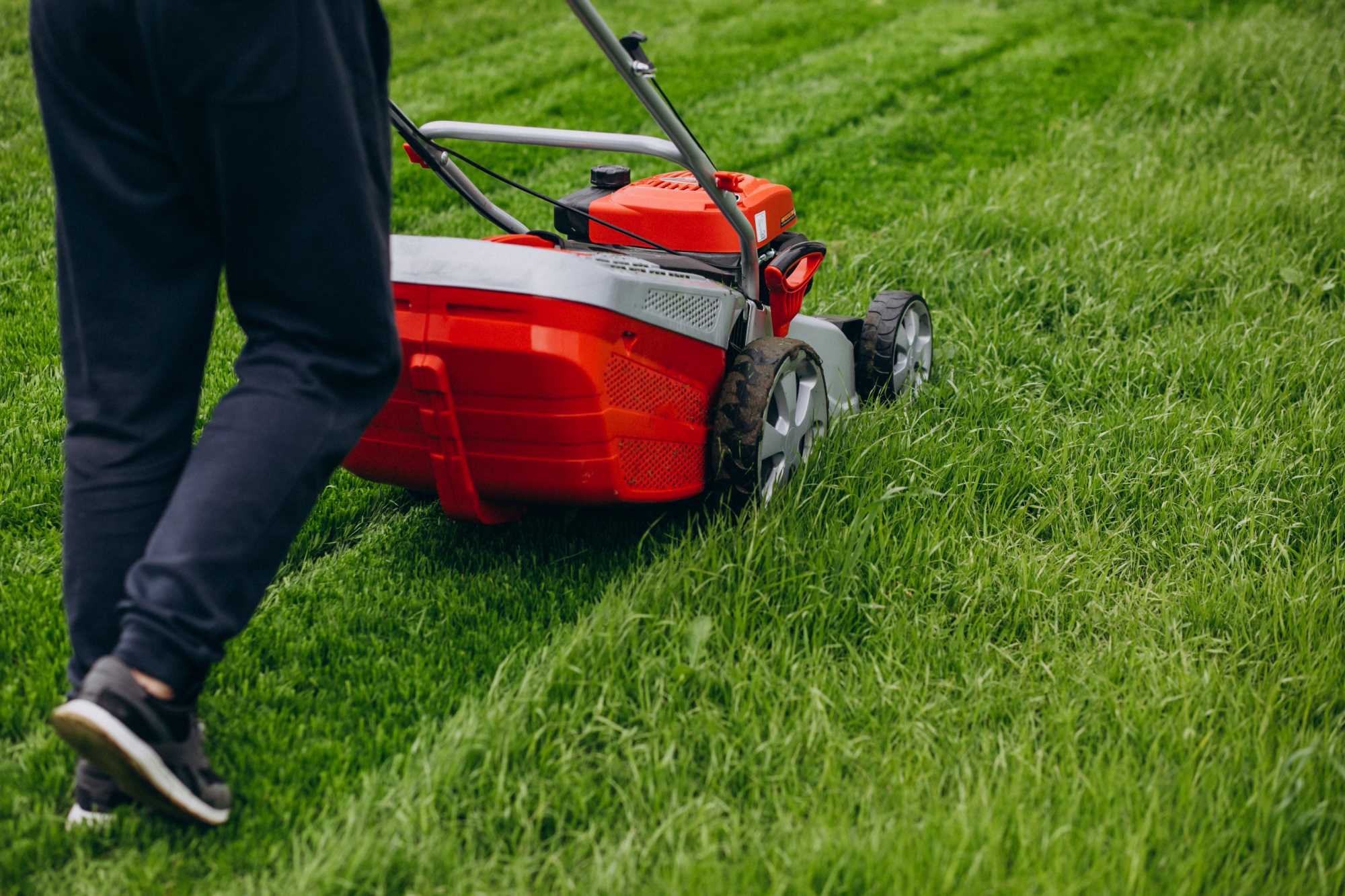 Mowing a lawn as part of a regular lawn care service